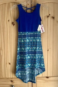GIRLS HIGH-LOW DRESS BLUE CRISS-CROSS BACK SIZE XS 4/5 - Picture 1 of 3