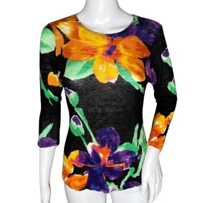 Suéter Lauren Ralph Lauren Mujer Mediano Pequeño Negro Audaz Tropical Floral Foto 1 de 4