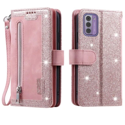 Funda tipo billetera Nokia G310, funda de tarjeta magnética con cremallera de cuero para Nokia G310 5G Foto 1 de 4