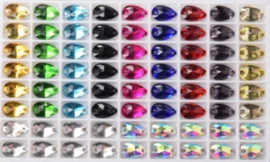 100 pz strass flatback lacrima cucito su perline 7x12 mm scegli il colore - Foto 1 di 14