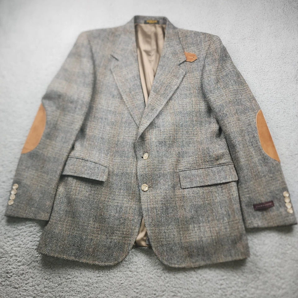 Blazer Evan Picone Para Hombres 42R Marrón Lana Tweed Espiga Codo Parches Abrigo Foto 1 de 4