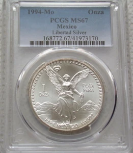 :1994-Mo 1-ONCE MEXICO LIBERTAD WINGED-VICTORY KM# 494.1 PCGS MS-67 HIGH-GRADES - Picture 1 of 2