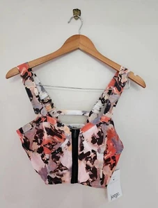 JORGE Designer Women BNWT Bohemian Peach Floral Peasant Short Crop Top Size 6 - Picture 1 of 11