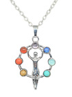 Moon Goddess Pendant Necklace Seven Chakra Gemstone Silver Plated 18" Chain