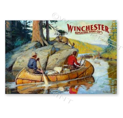 Winchester Vintage Advertising The Canoe Goodwin Hunting Poster 16x24 or 24x36 - Image 1 of 2