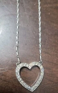 VINTAGE*OPEN HEART STERLING NECKLACE,C.1930'S - Picture 1 of 9