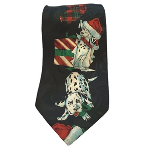 Addiction Christmas Dalmations Dogs  Mens Tie BLACK NECKTIE  - Picture 1 of 4