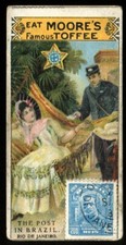 Trade Card,Moore's Toffee,Like Nugget,MAIL CARRIERS AND STAMPS,1900,Brazil