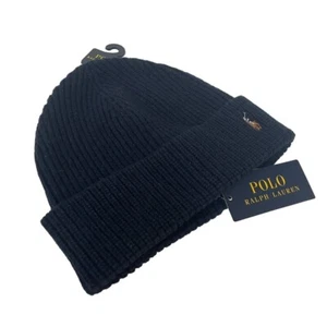 Mens Ribbed Cuffed Beanie Hat By Polo Ralph Lauren Navy Wool Blend New - Picture 1 of 7