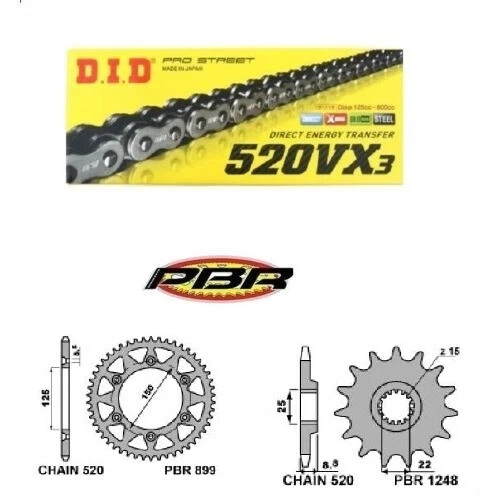 TRANSMISSION KTM 150 EXC 2020 2011 201 2015 CHAÎNE DID VX3 520 COURONNE PIGNON - Photo 1/4