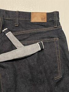 Gap 36 x 34 Athletic Flex Kaihara Selvedge Dark Japanese Denim Button Fly Jeans