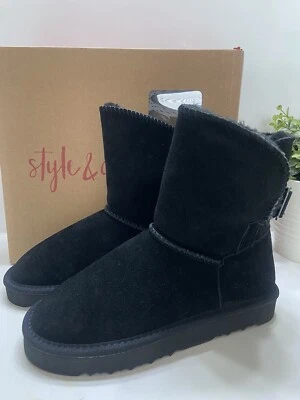 NEW Style & Co. Womens Teeny Suede Faux Fur Lined Winter Boots Black Size 6 - Image 1 of 4
