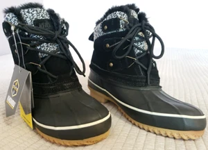 KHOMBU Lola Duck Boots Women's Size 7 Black Leather Faux Fur Waterproof Cold NWT - Picture 1 of 14