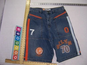 VTG Y2K Brooklyn Xpress Mens Denim Cargo Shorts 32" W Blue Orange Embroidered BK - Picture 1 of 6