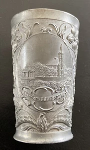 Antico Boccale di Peltro - Saluto Di Ravensburg - Floreale Decorato Circa 1900 - Picture 1 of 6