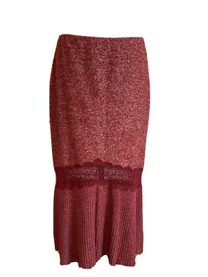 复古 Emanuel Ungaro 女式红色纹理粗花呢针织蕾丝 M 裙 10 M — 第 1/4 张图片