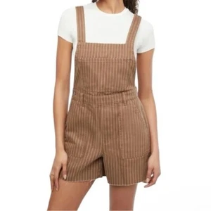 ~ 99 $ We Wore What Damen-Overall mit Schlitz kurze Nadelstreifen braun Large - neu mit Etikett ~ - Bild 1 von 4