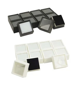 Large Pack of 10 Square Glass Top Gem Jars with Reversible White Black Insert - Picture 1 of 19