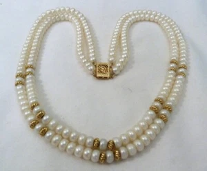 GRASSMAN-BLAKE 14K YELLOW GOLD 3.75MM BEADS 5MM PEARLS 2-STRAND CLASSIC NECKLACE - Picture 1 of 9
