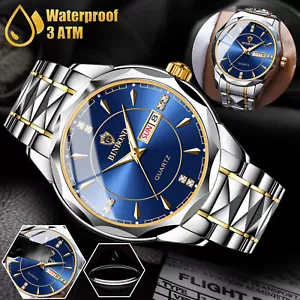 Waterproof Men's Watch Classic Stainless Steel Quartz Luminous Business Luxury - Picture 1 of 9