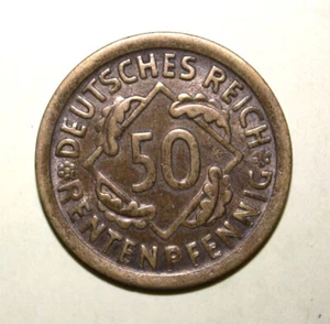 S1 - Germany 50 (Rentenpfennig) Pfennig 1924-D Extremely Fine Brass Coin ***Nice - Picture 1 of 2