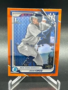 2024 BOWMAN JOHN CRUZ ORANGE CHROME REFRACTOR 24/25 YANKEES BCP-77 - Picture 1 of 2
