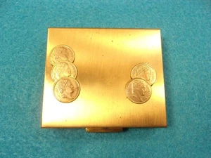 EXCELLENT VTG 1960s ERA GOLD TONED COIN CASE/VESTA/SAFE/COMPACT; ENGINE TURNED - Picture 1 of 21