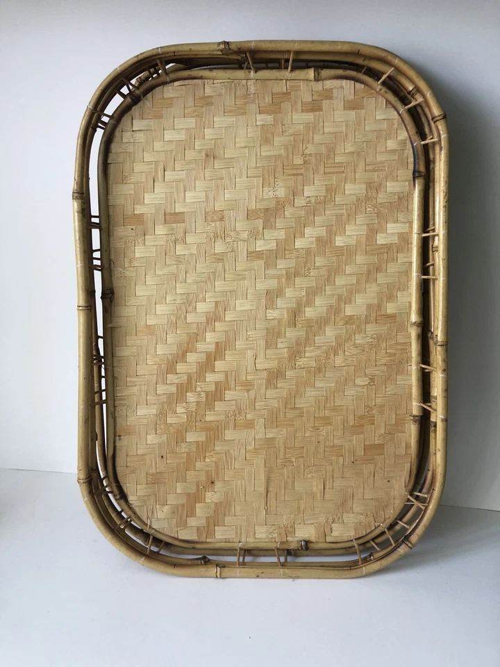 Bandejas tejidas de bambú ratán mimbre para servir Tiki Bar 19"x 13" lote de 6 vintage Foto 1 de 4