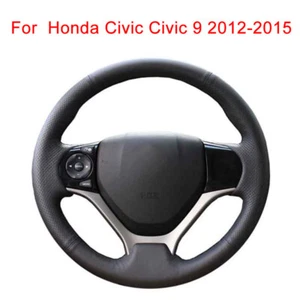 Hand-stitched Black Faux Leather Car Steering Wheel Cover For Honda Civic 9 - Picture 1 of 8