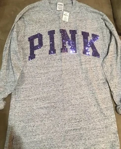 Victoria's Secret PINK Bling Sequined Long Sleeve Tee Shirt, Ex Small Great Gift - Picture 1 of 6