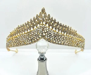 Königliche Diadem Brautkrone Goldene Hochzeit Tiara mit luxuriösen Strassstein - Bild 1 von 6