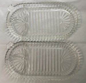 Juego de 2 bandejas de vidrio acanalado ovaladas ANCHOR HOCKING Mid Century "Snack, Smoke & Sip" - Imagen 1 de 11