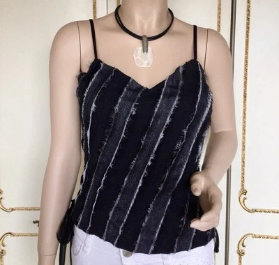 LIBRA, UK 14 Diseñador Negro/Blanco Rayas Bustier Corpiño, Forrado, Copas Sujetador. Nuevo con etiquetas Foto 1 de 4