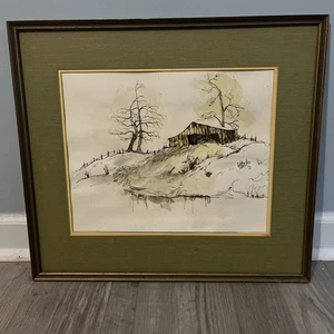 Signed “Anna Sandhu ‘72” Landscape Lithograph Framed & Matted NO GLASS - Picture 1 of 7