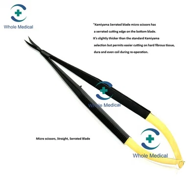 Micro Tijeras Kamiyama 18 cm - Instrumentos Neuroquirúrgicos Recubiertos de Negro y Dorado Foto 1 de 2