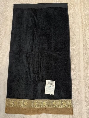 AVANTI NEWPORT ROSE~ TOALLA DE MANO NEGRA CON FLORES DORADAS~💯% ALGODÓN~ 30 pulgadas X 16 pulgadas~NUEVA CON ETIQUETAS Foto 1 de 4