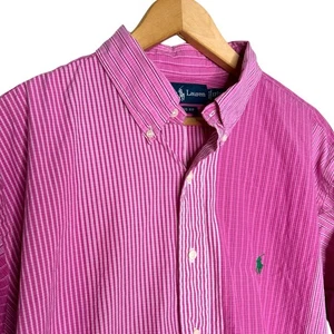 Polo Ralph Lauren Pink Striped Classic Fit Patchwork Button Down Shirt Mens XL - Picture 1 of 7