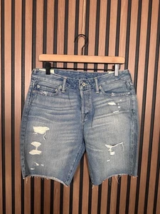 New Abercrombie & Fitch Jeans Shorts 30 Mens Blue Cut Off Distressed Denim - Picture 1 of 11