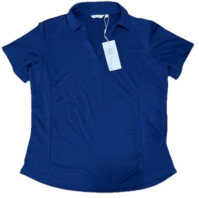 Lady Hagen Essentials Size XL Navy Short Sleeve V-neck Polo Golf Top NEW - Image 1 of 4