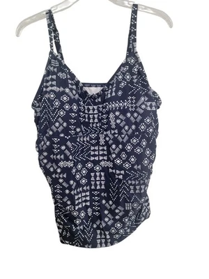 Camiseta Tankini Talla Grande con Correas Ajustables y Estampado Geométrico en Azul Marino 20W Foto 1 de 4