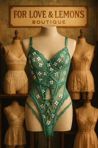 Lencería Sexy For Love & Lemons Floral Bordado Malla Body Verde Azulado 38B - Imagen 1 de 9