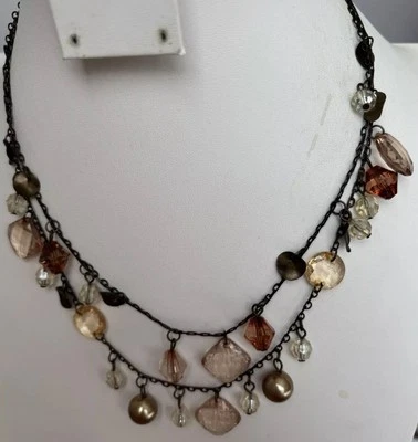 Premiere Designs Shades Of Gold & Copper Color Beads/ Gun Metal Tone Chain - Image 1 of 4