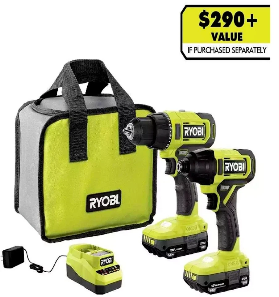 ONE+ 18V Cordless 2-Tool Combo Kit with Drill/Driver, Impact Driver, (2) 1.5 Ah  - Image 1 of 4