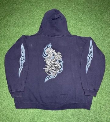 90-е Y2K Bullhead JNCO стиль толстовка с капюшоном металлический дракон фигурист XL гранж - Изображение 1 из 4