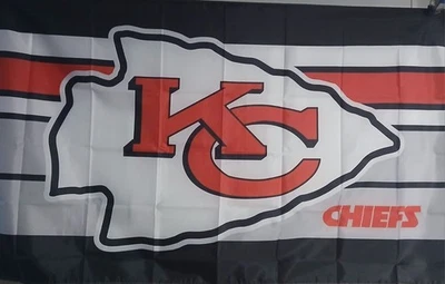 Kansas City CHIEFS Stripe Arrowhead 3x5 Flag-241  Free Ship + 5x5 Team Sticker - Image 1 of 2