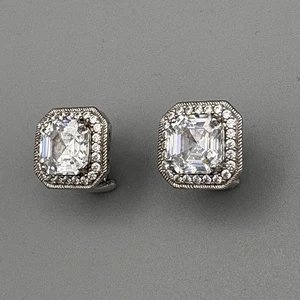 Orecchini Judith Ripka Asscher taglio zirconi 925 sterling anni 80 vintage traforati - Foto 1 di 14