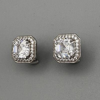 Pendientes Judith Ripka Asscher corte circonita cúbica 925 años 80 vintage perforados Foto 1 de 4
