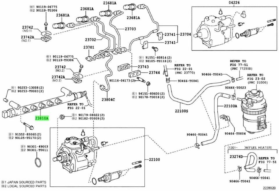 Toyota OEM Common Rail 23810-30100 para Hilux GGN15 KUN10 Land Cruiser KDJ120 Foto 1 de 2