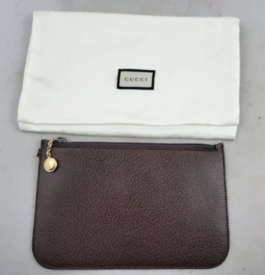 De colección. Auténtica bolsa de maquillaje cosmético de cuero marrón Gucci, cremallera dorada LIMPIA Foto 1 de 4