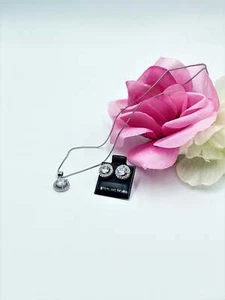 Juego de collar colgante redondo piedra transparente perforada plata de ley - Imagen 1 de 2